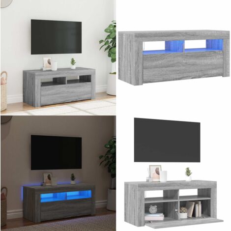 Mueble de TV con luces LED gris Sonoma 90x35x40 cm - Luz LED RGB - Armario multimedia