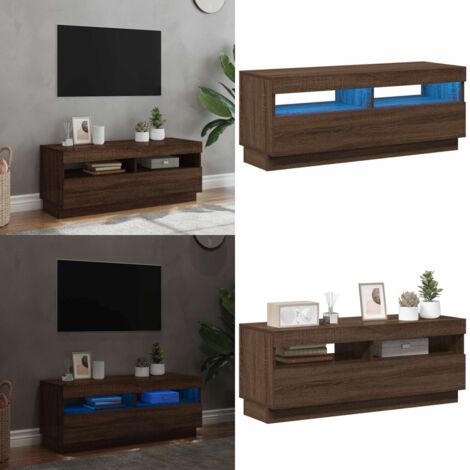 Mueble de TV con luces LED marrón roble 100x35x40 cm - Luz LED RGB - Armario de TV
