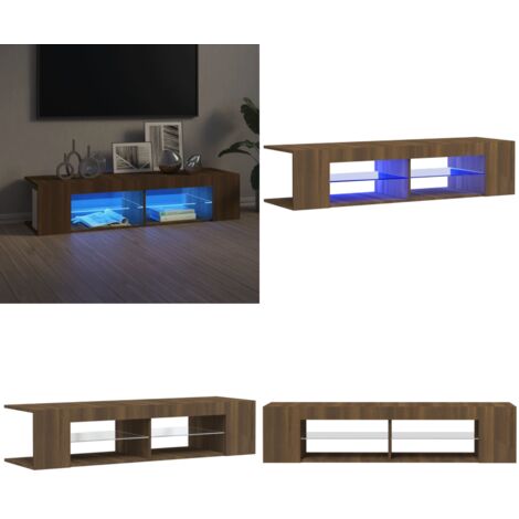 Mueble de TV con luces LED marrón roble 135x39x30 cm - Luz LED RGB - Mueble de TV marrón roble