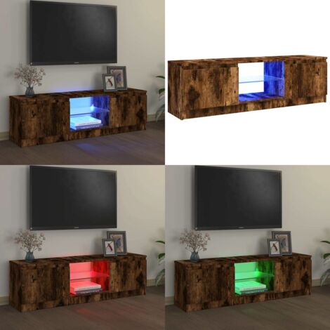 Mueble de TV con luces LED roble ahumado 120x30x36 cm - Luz LED RGB - Armario de TV