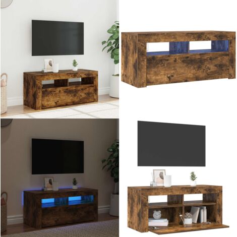 Mueble de TV con luces LED roble ahumado 90x35x40 cm - Luz LED RGB - Armario multimedia