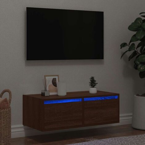 Mueble de TV con luces LED roble marrón 75x35,5x25 cm vidaXL