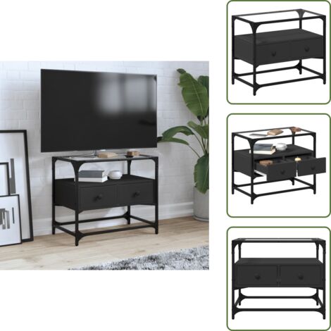 Mueble de tv con madera - vidaXL Mueble TV tablero cristal madera ingeniería negro 60x35x51 cm -