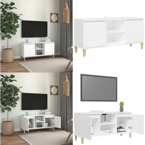 Mueble de TV con patas de madera maciza blanco 103,5x35x50 cm - Mueble de TV - Estante de madera