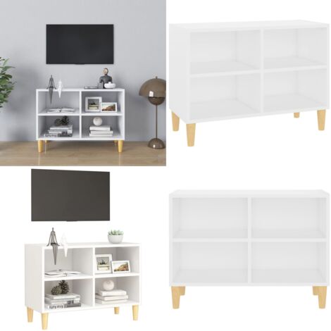 Mueble de TV con patas de madera maciza blanco 69,5x30x50 cm - Mueble de tv - Mesita de noche