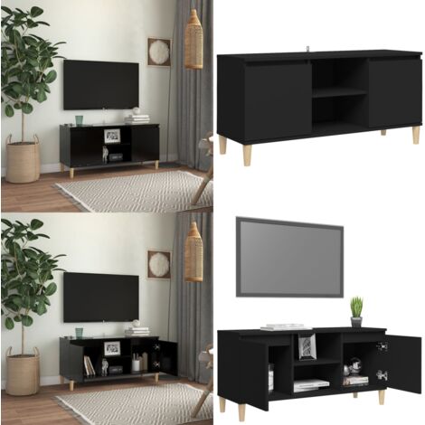 Mueble de TV con patas de madera maciza negro 103,5x35x50 cm - Mueble de TV - Estantería