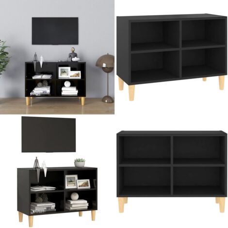 Mueble de TV con patas de madera maciza negro 69,5x30x50 cm - Mueble de TV - Mesita de noche
