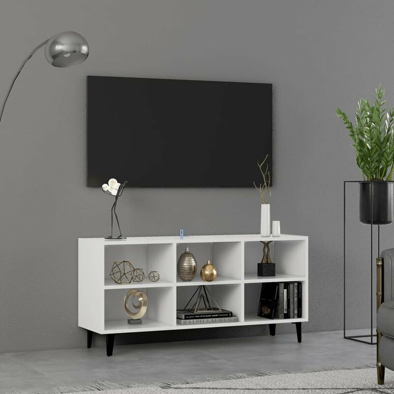 

Happyshopping - Mueble de TV con patas de metal blanco 103,5x30x50 cm