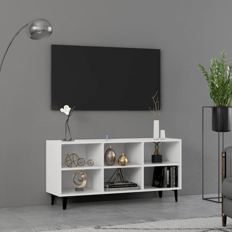 

Mueble de TV con patas de metal blanco 103,5x30x50 cm