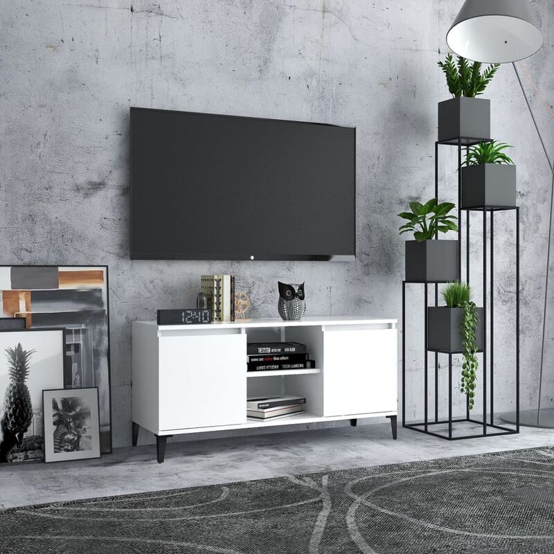 

Mueble de TV con patas de metal blanco 103,5x35x50 cm