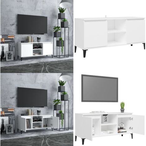 Mueble de TV con patas de metal blanco 103,5x35x50 cm - Soporte para TV - Estantería