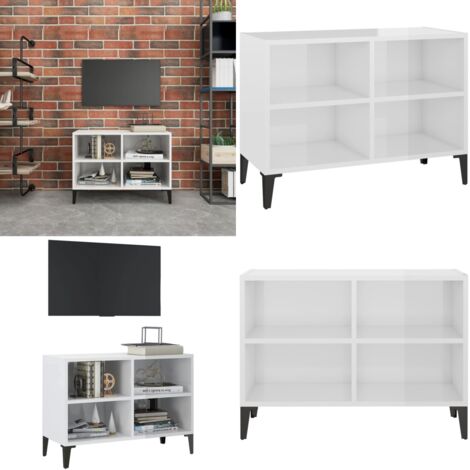 Mueble de TV con patas de metal blanco brillante 69,5x30x50 cm - Soporte de TV - Mueble industrial