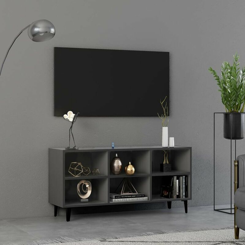 

Happyshopping - Mueble de TV con patas de metal gris 103,5x30x50 cm