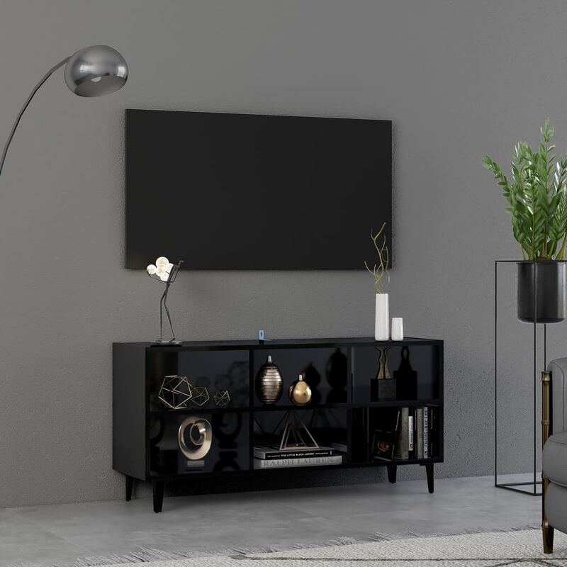 

Mueble de TV con patas de metal negro brillante 103,5x30x50 cm