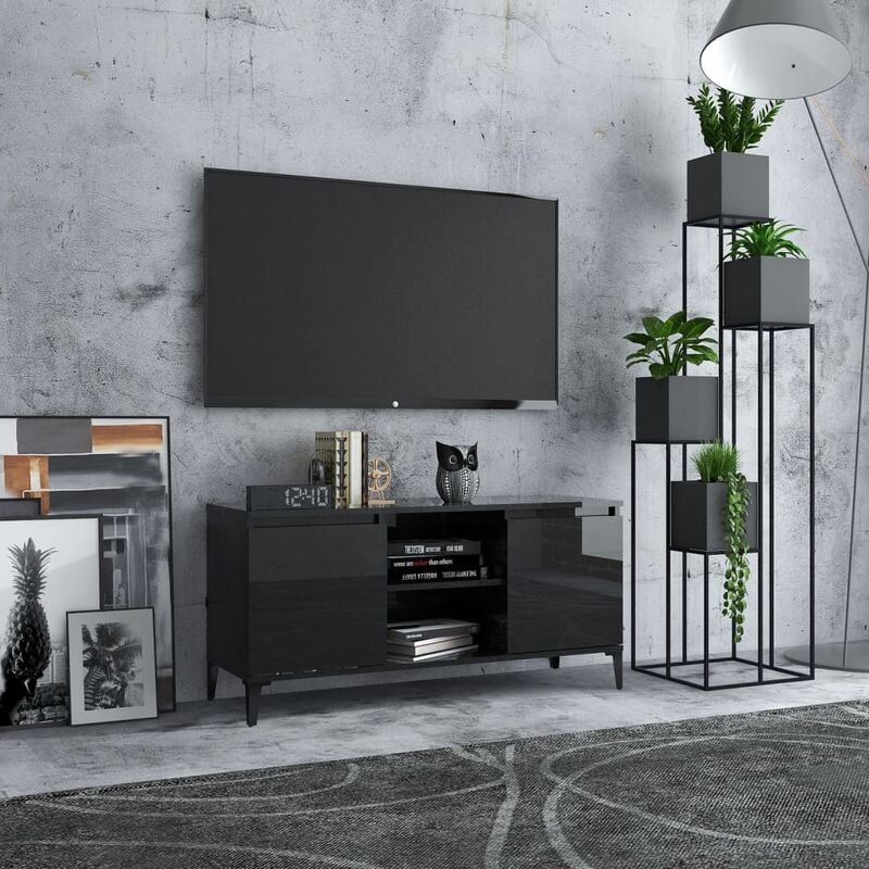 

Mueble de TV con patas de metal negro brillante 103,5x35x50 cm