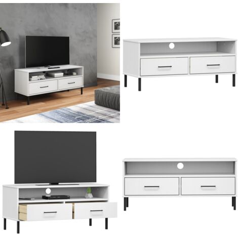 Mueble de TV con patas de metal OSLO madera maciza pino blanco - Madera maciza - Pino blanco