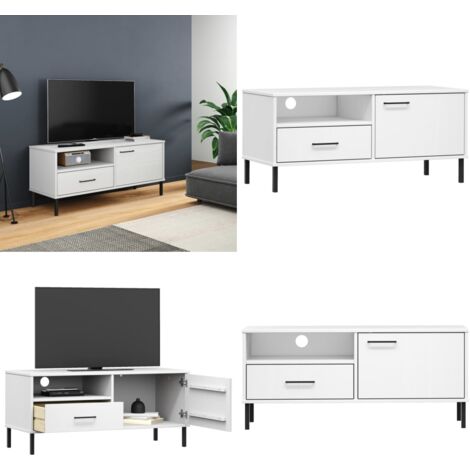 Mueble de TV con patas de metal OSLO madera maciza pino blanco - Madera maciza - Pino blanco