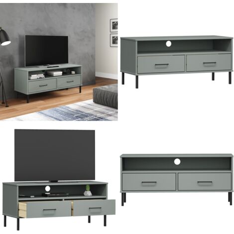 Mueble de TV con patas de metal OSLO madera maciza pino gris - Madera maciza - Pino gris