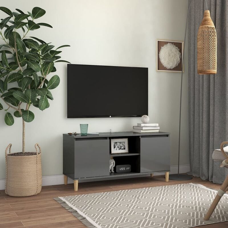 

Mueble de TV con patas madera gris brillante 103,5x35x50 cm