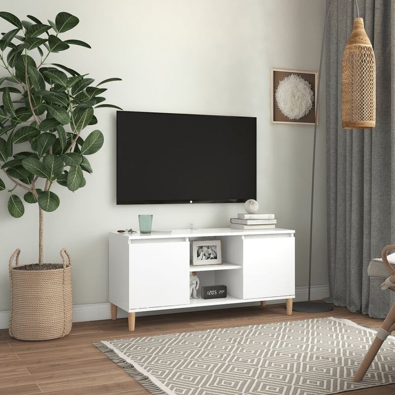 

Mueble de TV con patas madera maciza blanco 103,5x35x50 cm