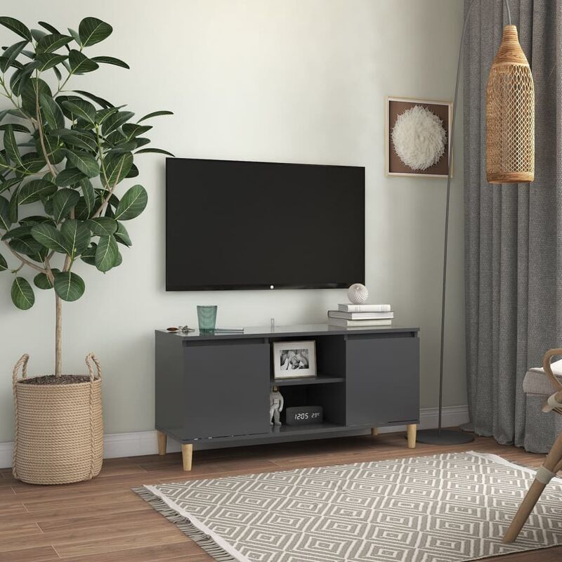

Mueble de TV con patas madera maciza gris 103,5x35x50 cm