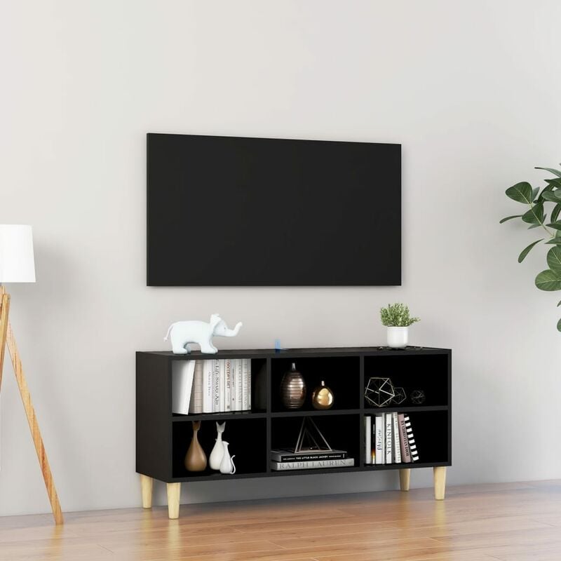 

Mueble de TV con patas madera maciza negro 103,5x30x50 cm