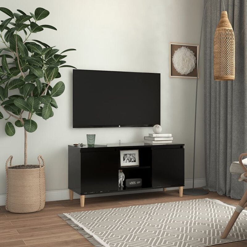 

Mueble de TV con patas madera maciza negro 103,5x35x50 cm