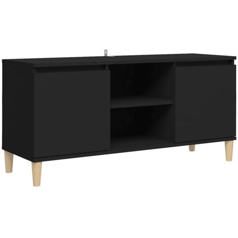 Mueble de TV con patas madera maciza negro 103,5x35x50 cm