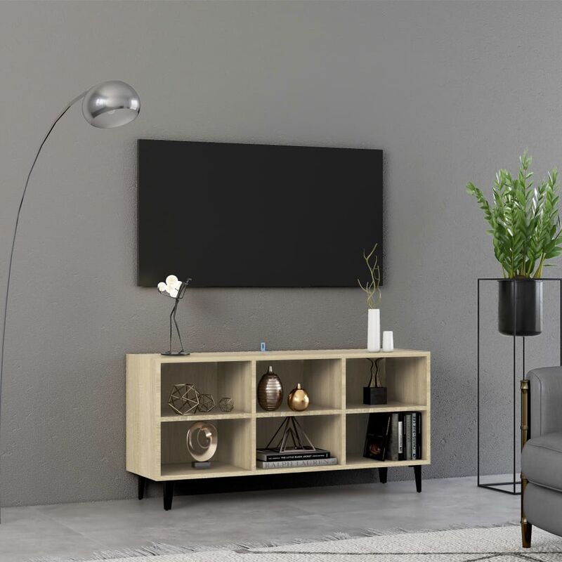 

Mueble de TV con patas metal color roble sonoma 103,5x30x50 cm