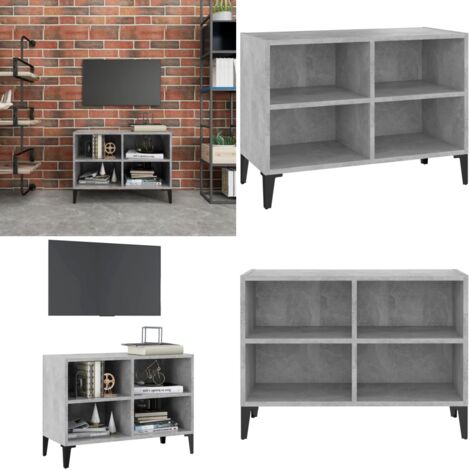 Mueble de TV con patas metal gris hormigón 69,5x30x50 cm - Soporte para TV - Mueble industrial