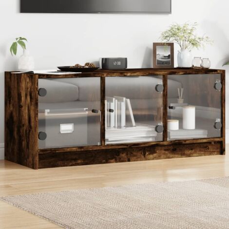 Mueble de TV con puertas de vidrio roble ahumado 102x37x42 cm vidaXL