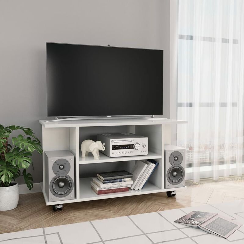 

Mueble de TV con ruedas aglomerado blanco brillante 80x40x40 cm