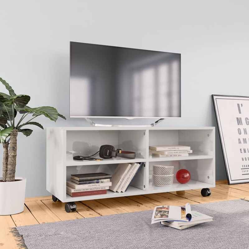 

Mueble de TV con ruedas aglomerado blanco brillante 90x35x35 cm - Blanco