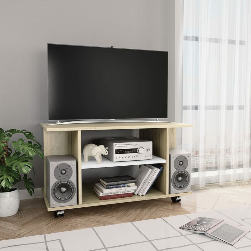 

Mueble de TV con ruedas aglomerado blanco y Sonoma 80x40x40 cm - Beige