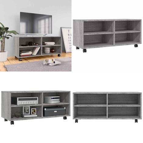 Mueble de TV con ruedas madera contrachapada gris 90x35x35 cm - Mueble con ruedas - Madera contrachapada