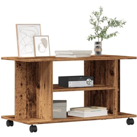 Mueble de TV con ruedas madera ingeniería envejecida 80x40x45cm