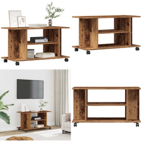 Mueble de TV con ruedas madera ingeniería envejecida 80x40x45cm - Mueble de TV con ruedas - Madera de ingeniería