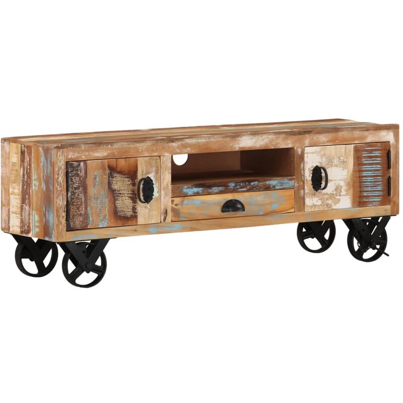 

Mueble de TV con ruedas madera maciza reciclada 110x30x37 cm