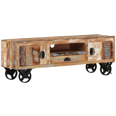 Mueble de TV con ruedas madera maciza reciclada 110x30x37 cm vidaXL - Marrón