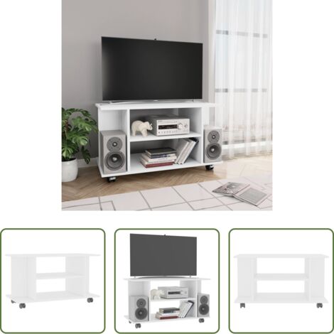 Mueble de TV con ruedas -  Mueble de TV con ruedas madera de ingeniería blanco 80x40x45 cm