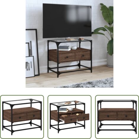 Mueble de tv cristal y madera -  Mueble TV cristal y madera ingeniería marrón roble 60x35x51 cm