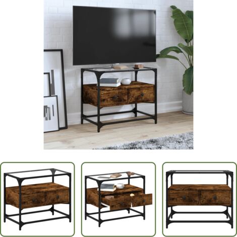 Mueble de tv cristal y madera -  Mueble TV cristal y madera ingeniería roble ahumado 60x35x51 cm