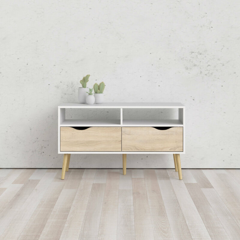 

Mueble TV 2 cajones 98,6x57,6x39,1, Lámina y melamina, Beige