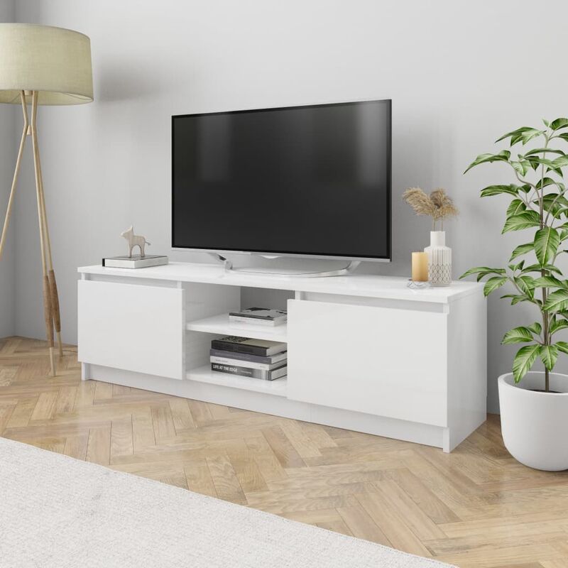 

Mueble de TV de aglomerado blanco brillante 120x30x35,5 cm