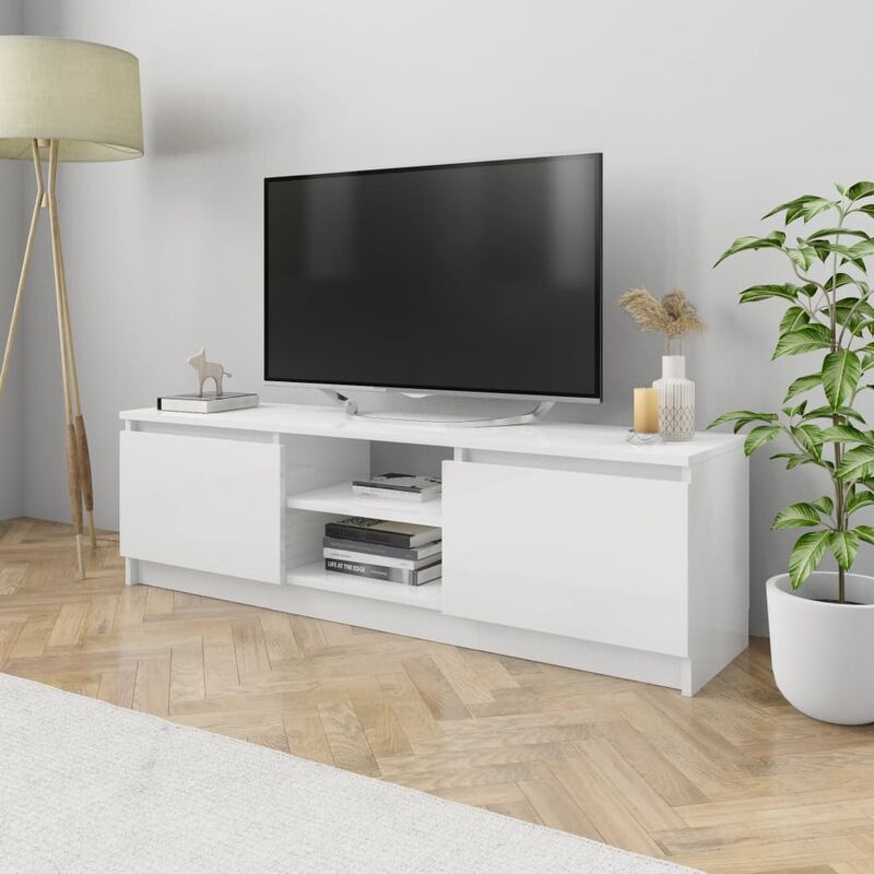

Mueble de TV de aglomerado blanco brillante 120x30x35,5 cm - Blanco