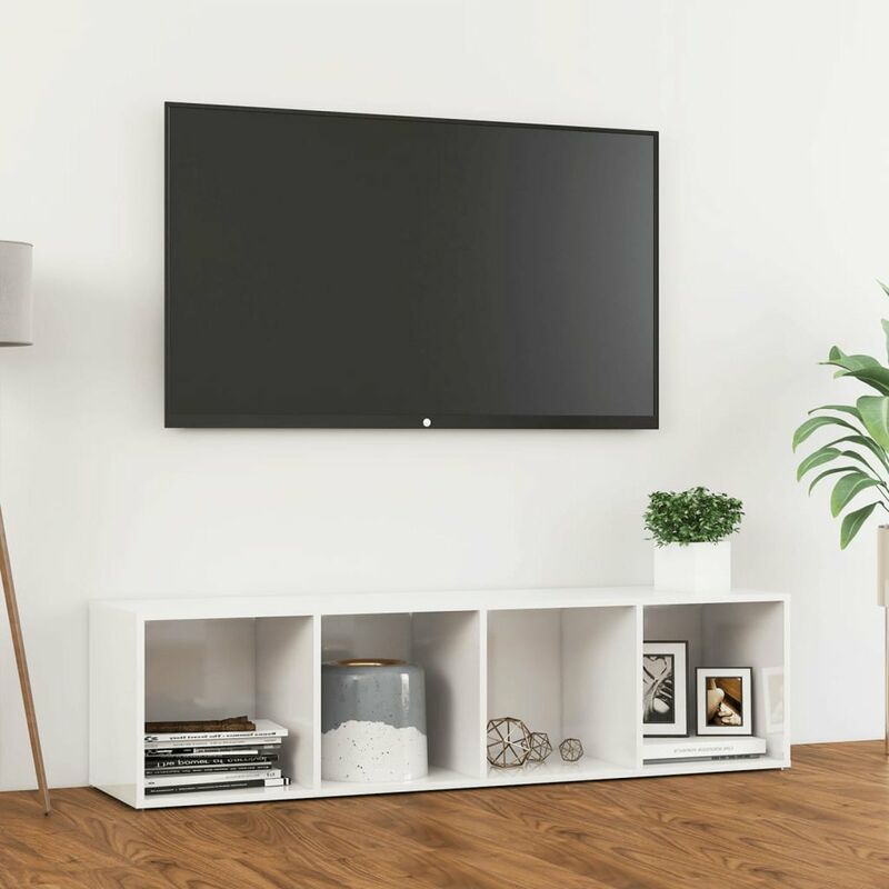 

Mueble de TV de aglomerado blanco brillante 142,5x35x36,5 cm