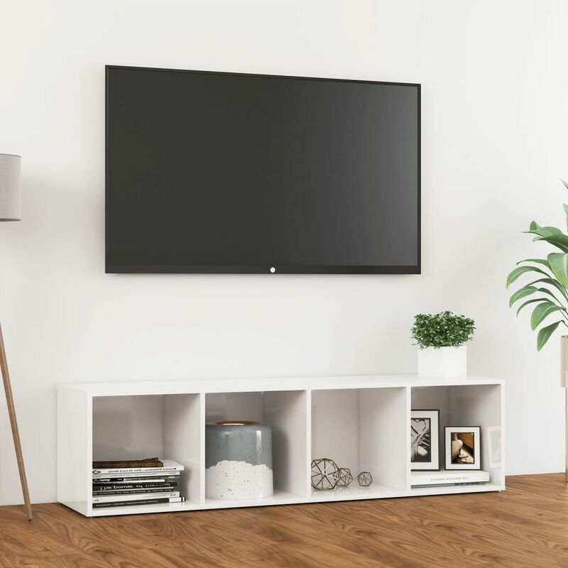 

Mueble de TV de aglomerado blanco brillante 142,5x35x36,5 cm