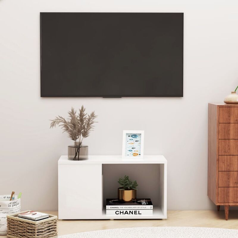 

Mueble de TV de aglomerado blanco brillante 60x24x32 cm