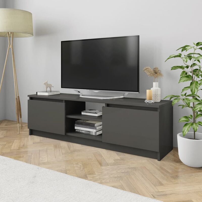 

Mueble de TV de aglomerado gris brillante 120x30x35,5 cm