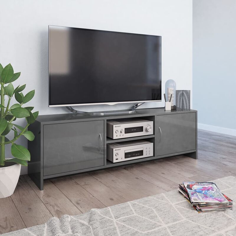 

Youthup - Mueble de TV de aglomerado gris brillante 120x30x37,5 cm - Gris